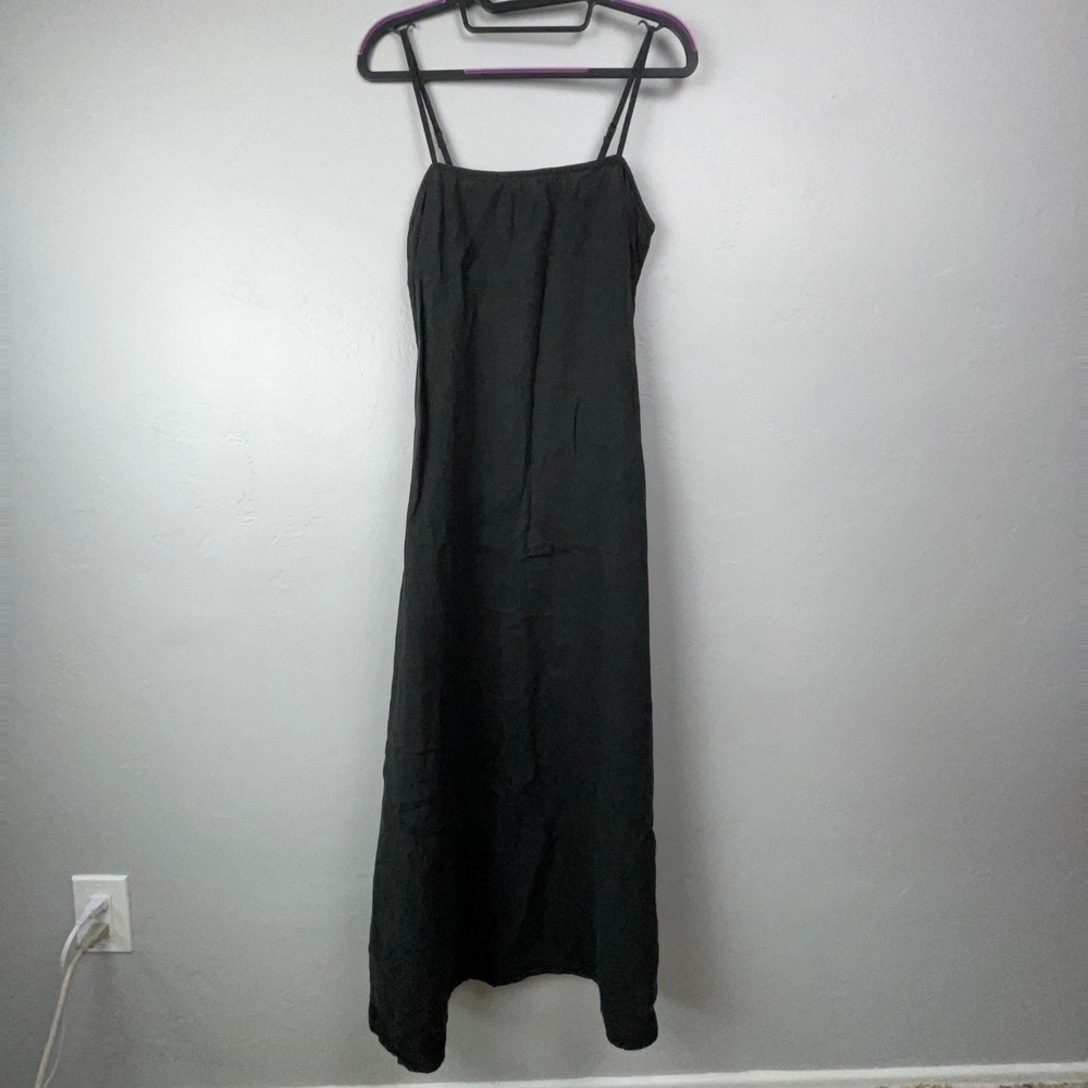 a. ren Dress Women S Black 100% Linen Spaghetti Strap Midi Minimalist Lagenlook